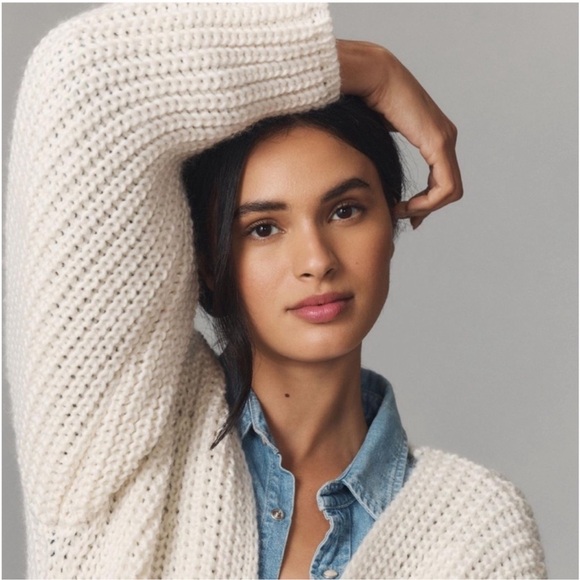 Anthropologie Oversized Long Cream Cardigan w Blue Fringe
Gently Used - Picture 6 of 8